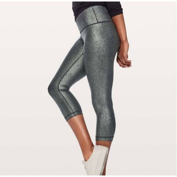 Lululemon womens Sz 8 black silver wunder under luminosity foil leggings - Picture 4 of 8